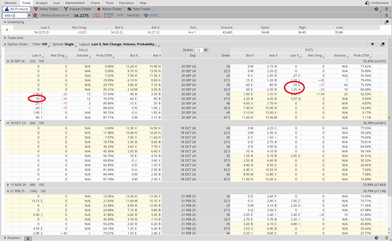 Option chain for wheel option trade