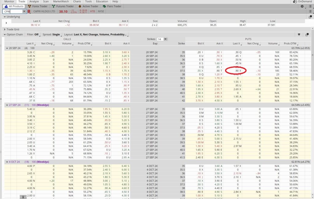 Option chain for option trading basics